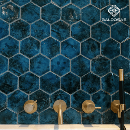 blue six-corner honeycomb bathroom wall tiles